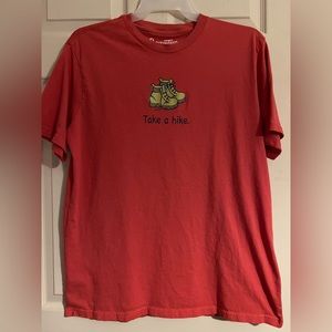 Positivitees Shirt, T-shirt, top, take a hike, size XL, reddish orange